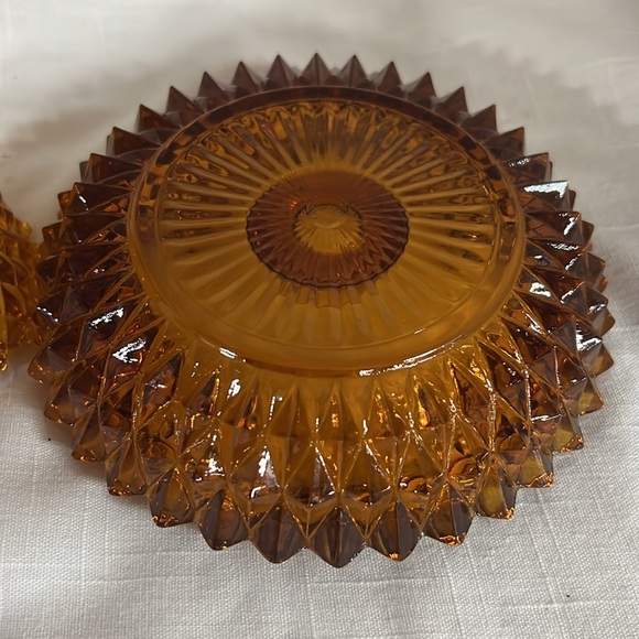 Vintage Indiana Glass Diamond Point Amber Candle Votive Candlestick Holder - Picture 6 of 6
